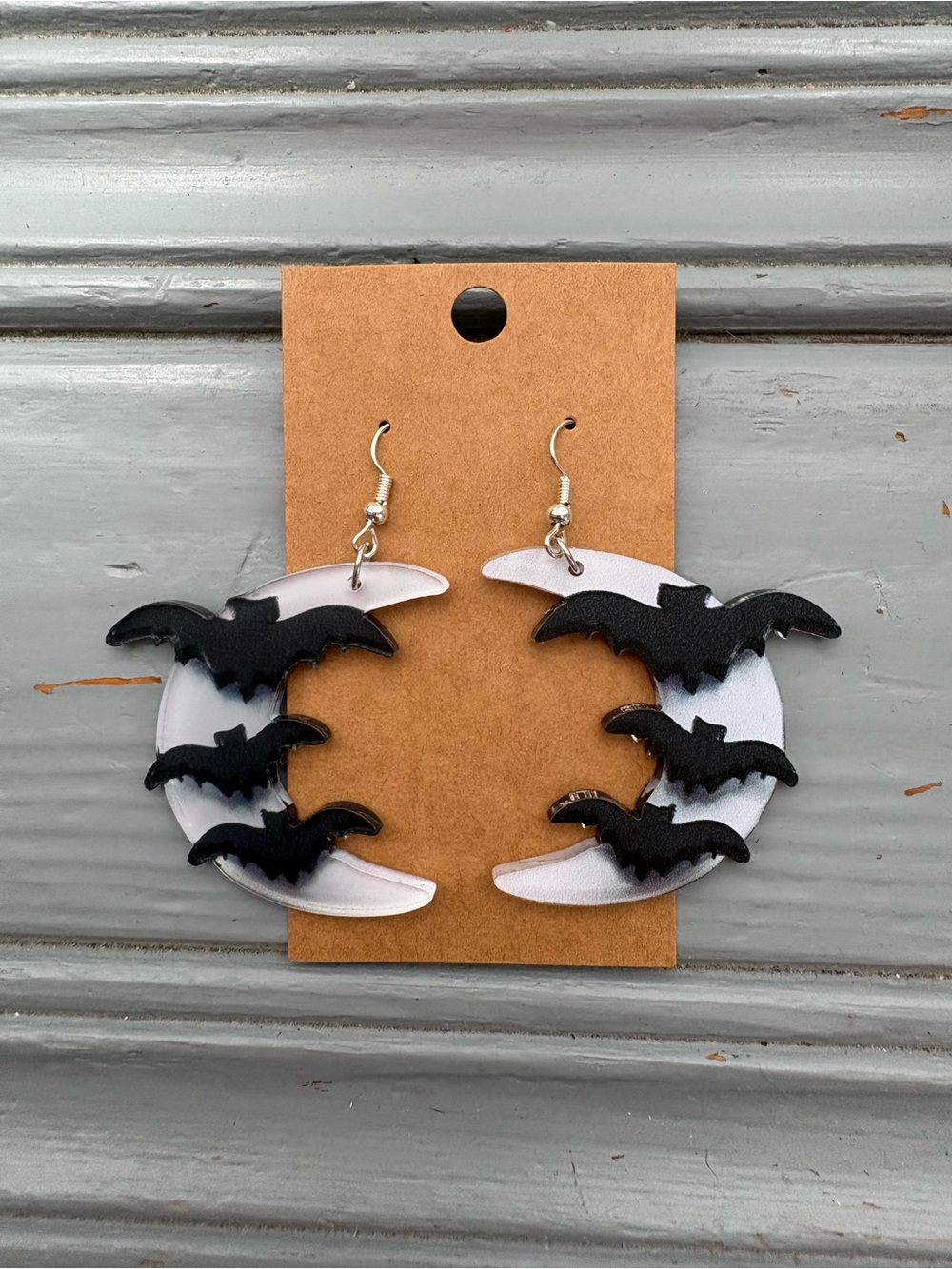 Going Batty Black & White Moon Dangle Earrings